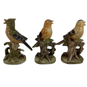 Vienna Woods Gold&Crested Finch Figurine Birds Set of 3 Hand Painted Vintage
